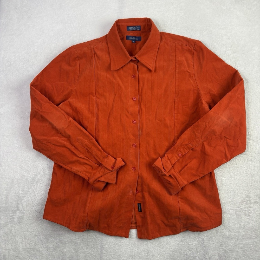 VTG Faconnable Orange Long Sleeve Button Up Collared Shirt Women's XL